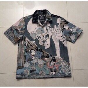Rebel Vengeance All Over Print Japanese Samurai Skull Jacket Shirt Size M